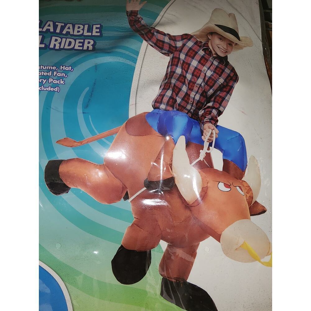 Spirit Inflatable Bull Rider Costume - Brown, Blue, Red